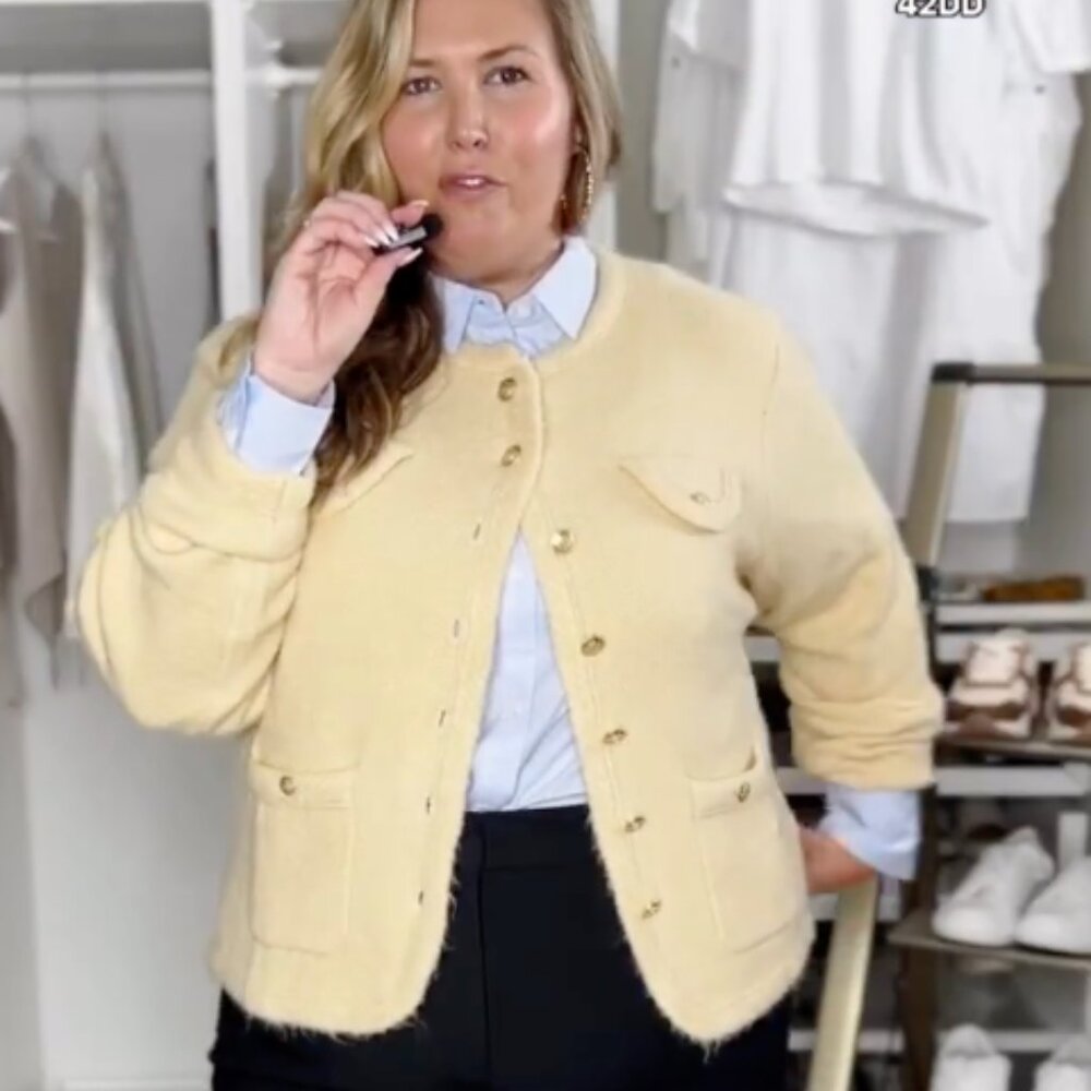 J. Crew Pale Yellow Button-Front Wool Cardigan